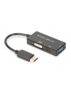 Kabel adapter DIGITUS 3w1 DisplayPort 4K 30Hz/1080p 60Hz DP / HDMI(UHD)+DVI-I+VGA (FHD) M/Ż 0,2m