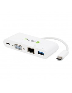 Kabel - adapter Techly USB-C do VGA / Gigabit RJ45 / USB-A 3.0 / USB-C PD 0,14m biały