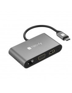 Kabel adapter Techly USB-C MultiPort HDMI/VGA/RJ45/USB-C PD/ USB-A MicroSD